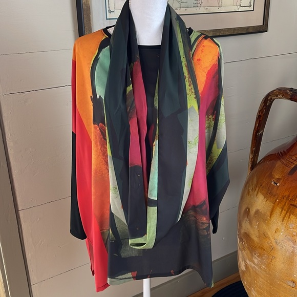 Artful Home NWOT Lumen Top & Scarf by Andrea Geer, Olive/Fuchsia Brush, L/XL - Picture 2 of 15